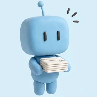 Bobby en pâte à modeler bleu ciel, une pile de courriers dans les mains