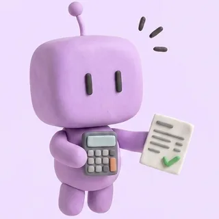 Bobby en pâte à modeler lilas, une calculatrice et une facture validée dans les mains